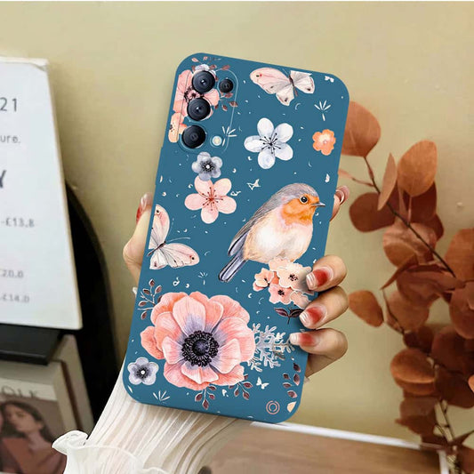 Oppo Reno 5 5G Cover - Blue - D1 - ONation Nature Floral Series - HQ Liquid Silicone Soft Case