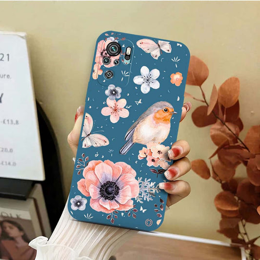 Xiaomi Redmi Note 10 4G Cover - Blue - D1 - ONation Nature Floral Series - HQ Liquid Silicone Soft Case