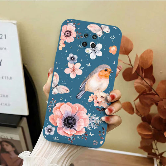Xiaomi Redmi Note 9S Cover - Blue - D1 - ONation Nature Floral Series - HQ Liquid Silicone Soft Case