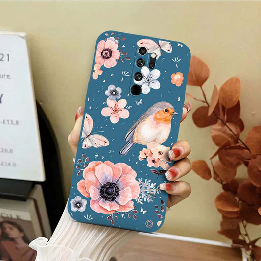 Xiaomi Redmi Note 8 Pro Cover - Blue - D1 - ONation Nature Floral Series - HQ Liquid Silicone Soft Case