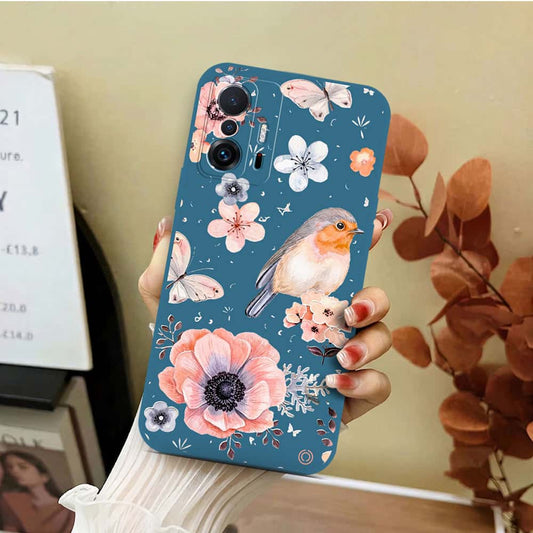 Xiaomi 11T Cover - Blue - D1 - ONation Nature Floral Series - HQ Liquid Silicone Soft Case