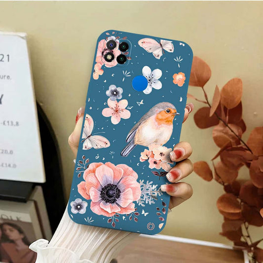 Xiaomi Redmi 10A Cover - Blue - D1 - ONation Nature Floral Series - HQ Liquid Silicone Soft Case