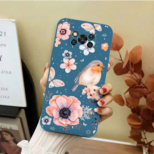 Xiaomi Poco X3 Cover - Blue - D1 - ONation Nature Floral Series - HQ Liquid Silicone Soft Case