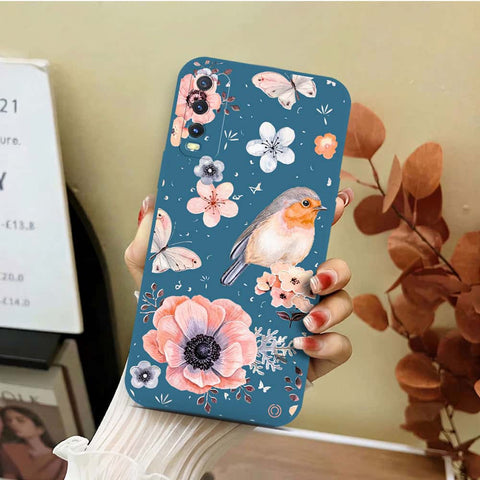 Vivo Y20s Cover - Blue - D1 - ONation Nature Floral Series - HQ Liquid Silicone Soft Case