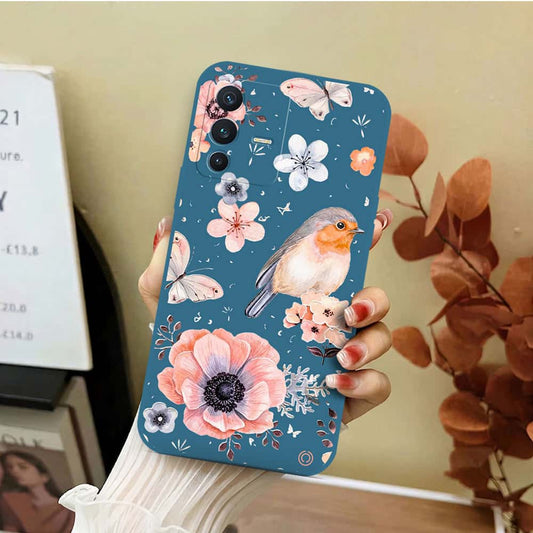 Vivo S12 Cover - Blue - D1 - ONation Nature Floral Series - HQ Liquid Silicone Soft Case