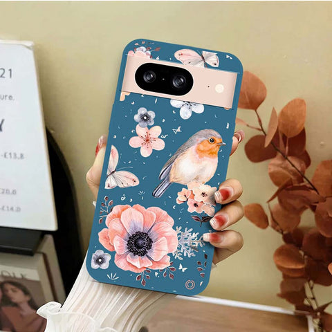 Google Pixel 8 Cover - Blue - D1 - ONation Nature Floral Series - HQ Liquid Silicone Soft Case