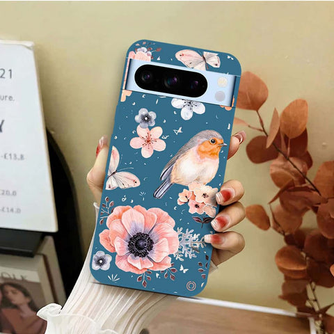 Google Pixel 8 Pro Cover - Blue - D1 - ONation Nature Floral Series - HQ Liquid Silicone Soft Case