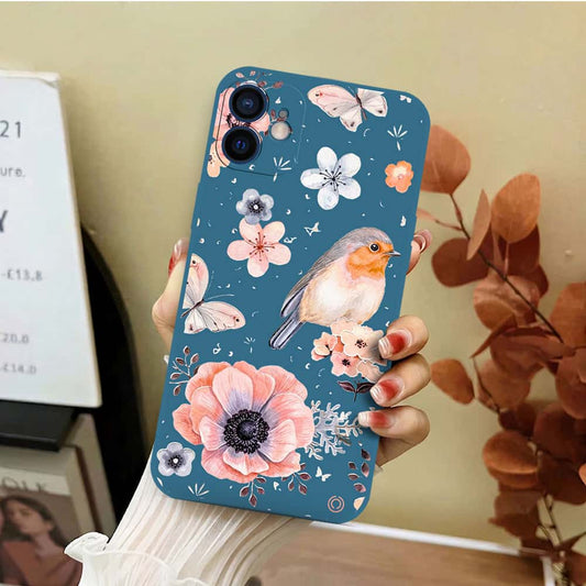 iPhone 12 Mini Cover - Blue - D1 - ONation Nature Floral Series - HQ Liquid Silicone Soft Case