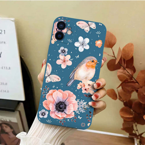 iPhone 12 Mini Cover - Blue - D1 - ONation Nature Floral Series - HQ Liquid Silicone Soft Case
