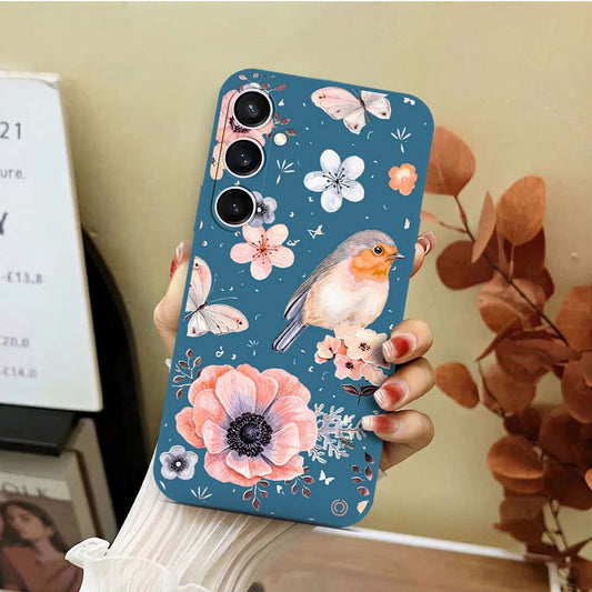 Samsung Galaxy S23 FE Cover - Blue - D1 - ONation Nature Floral Series - HQ Liquid Silicone Soft Case