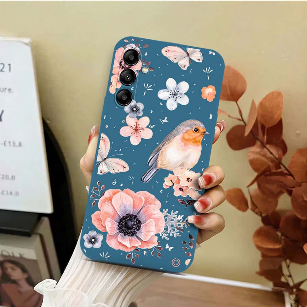 Samsung Galaxy A54 5G Cover - Blue - D1 - ONation Nature Floral Series - HQ Liquid Silicone Soft Case