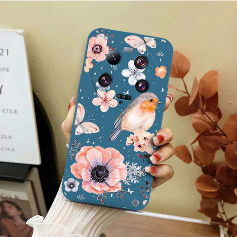 Xiaomi 13 Ultra Cover - Blue - D1 - ONation Nature Floral Series - HQ Liquid Silicone Soft Case