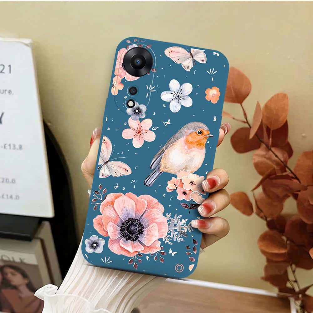 Oppo A78 4G Cover - Blue - D1 - ONation Nature Floral Series - HQ Liquid Silicone Soft Case