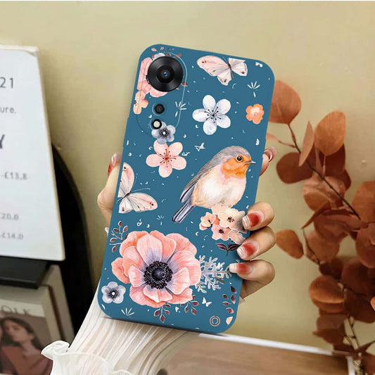 Oppo A78 4G Cover - Blue - D1 - ONation Nature Floral Series - HQ Liquid Silicone Soft Case
