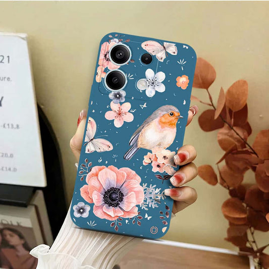 Xiaomi Redmi Note 13 Cover - Blue - D1 - ONation Nature Floral Series - HQ Liquid Silicone Soft Case