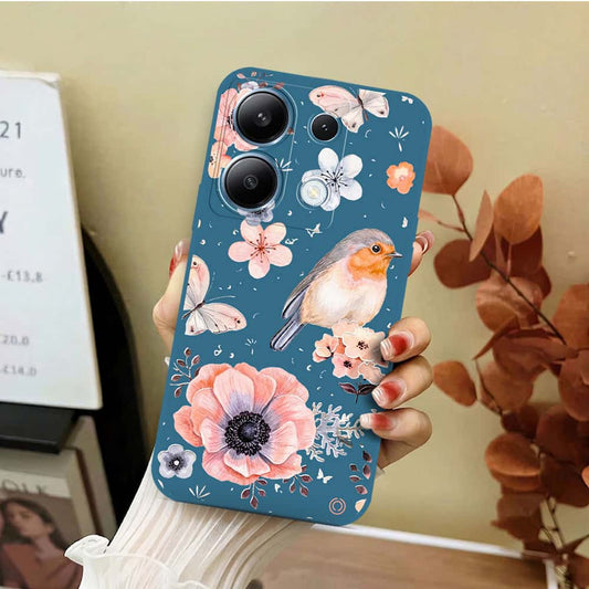Xiaomi Redmi Note 13 Pro 4G Cover - Blue - D1 - ONation Nature Floral Series - HQ Liquid Silicone Soft Case