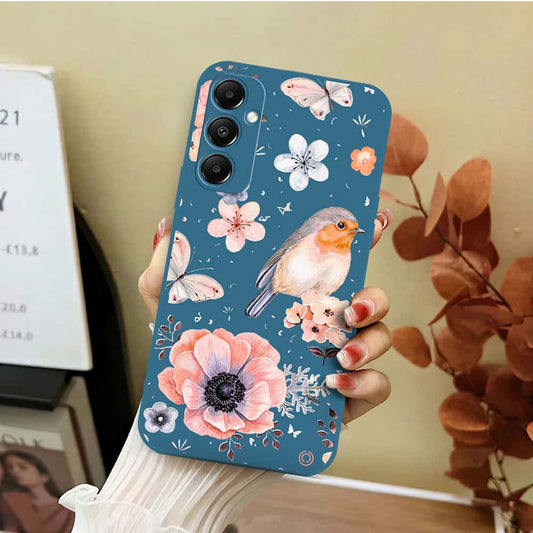 Samsung Galaxy A05s Cover - Blue - D1 - ONation Nature Floral Series - HQ Liquid Silicone Soft Case