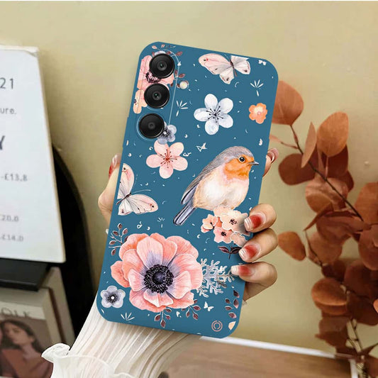 Samsung Galaxy S24 Cover - Blue - D1 - ONation Nature Floral Series - HQ Liquid Silicone Soft Case