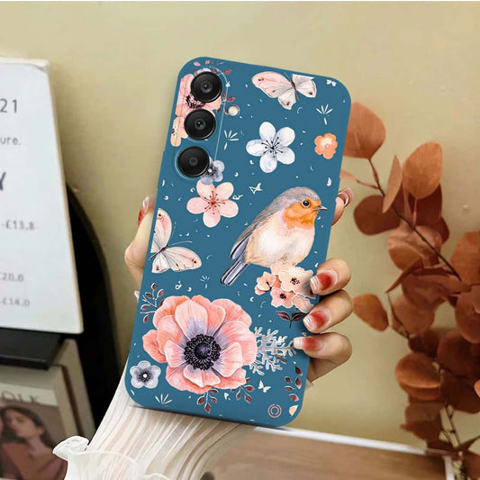 Samsung Galaxy S24 Plus Cover - Blue - D1 - ONation Nature Floral Series - HQ Liquid Silicone Soft Case