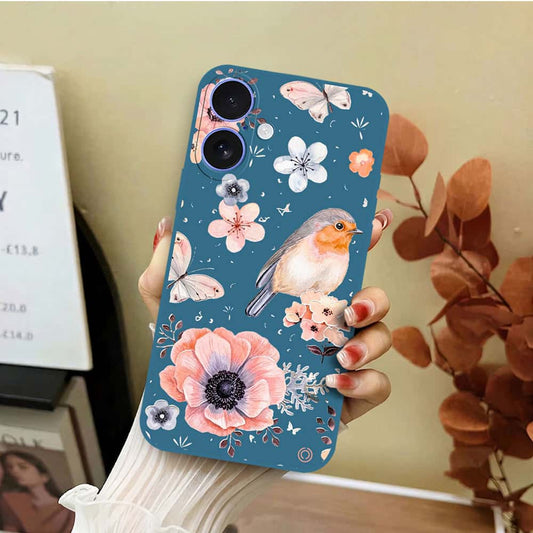 iPhone 16 Cover - Blue - D1 - ONation Nature Floral Series - HQ Liquid Silicone Soft Case