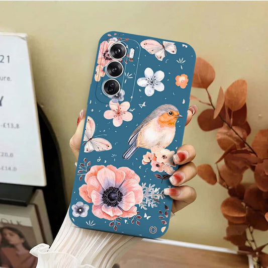 Oppo Reno 12 Cover - Blue - D1 - ONation Nature Floral Series - HQ Liquid Silicone Soft Case