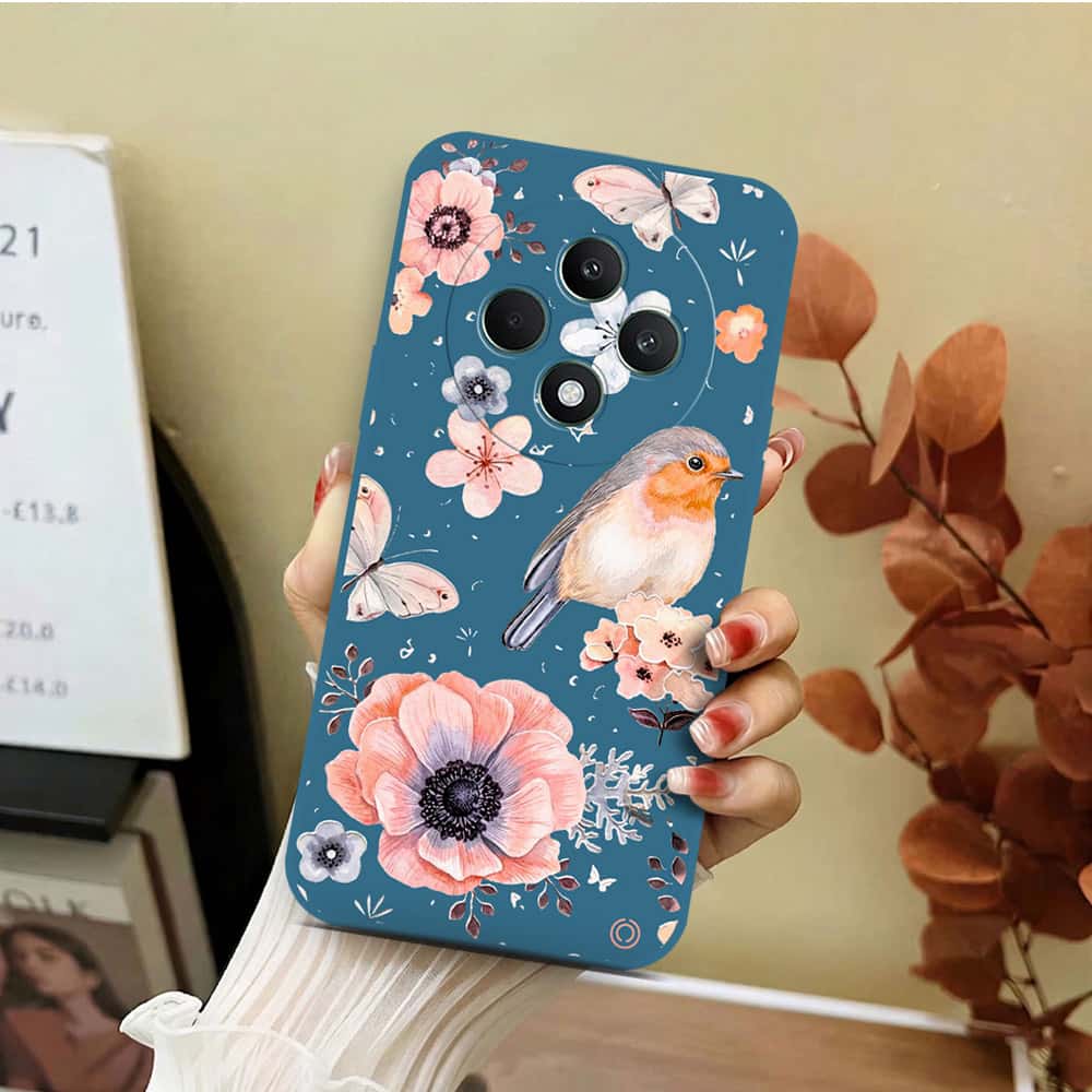 Oppo Reno 12F Cover - Blue - D1 - ONation Nature Floral Series - HQ Liquid Silicone Soft Case