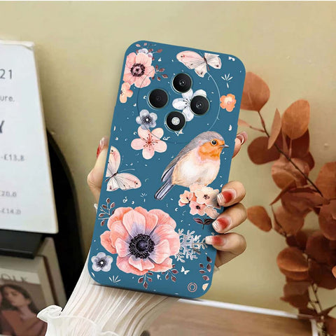 Oppo Reno 12F Cover - Blue - D1 - ONation Nature Floral Series - HQ Liquid Silicone Soft Case