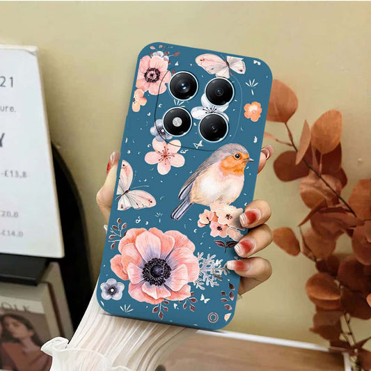 Xiaomi Redmi Note 14 Pro 4G Cover - Blue - D1 - ONation Nature Floral Series - HQ Liquid Silicone Soft Case