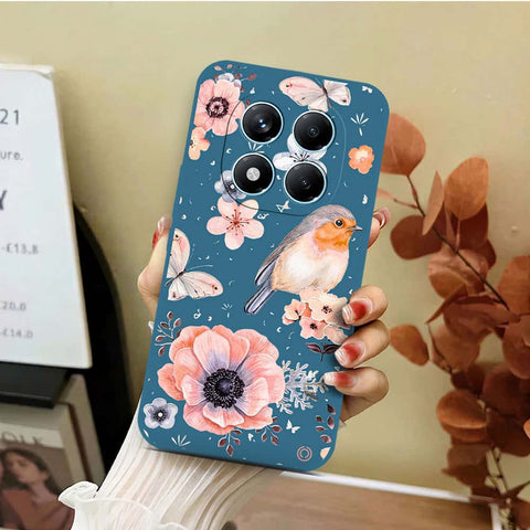 Xiaomi Redmi Note 14 Pro 4G Cover - Blue - D1 - ONation Nature Floral Series - HQ Liquid Silicone Soft Case