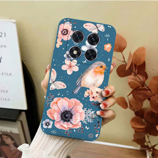 Xiaomi Redmi Note 14 Pro Plus 5G Cover - Blue - D1 - ONation Nature Floral Series - HQ Liquid Silicone Soft Case
