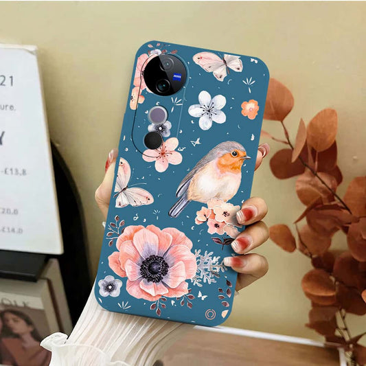 Vivo S19 Cover - Blue - D1 - ONation Nature Floral Series - HQ Liquid Silicone Soft Case