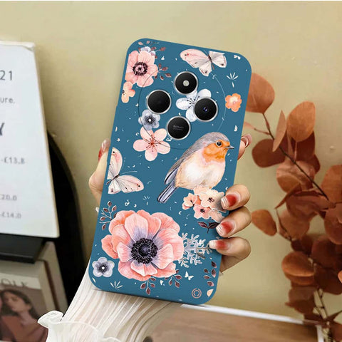 Xiaomi Redmi 14R Cover - Blue - D1 - ONation Nature Floral Series - HQ Liquid Silicone Soft Case