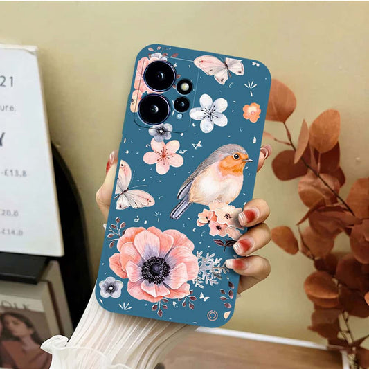 Xiaomi Redmi Note 12 4G Cover - Blue - D1 - ONation Nature Floral Series - HQ Liquid Silicone Soft Case