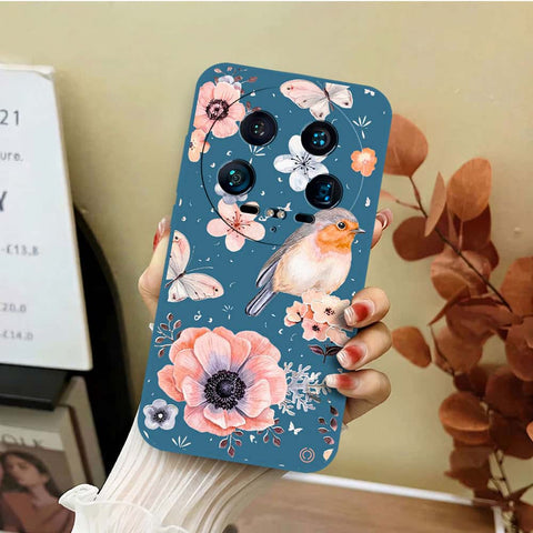 Xiaomi 14 Ultra Cover - Blue - D1 - ONation Nature Floral Series - HQ Liquid Silicone Soft Case