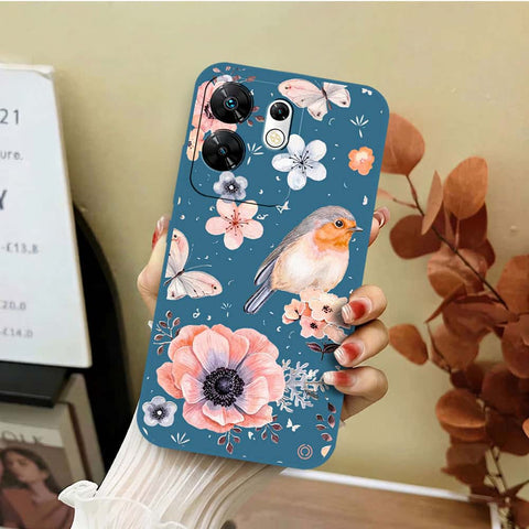 Infinix Zero 30 4G Cover - Blue - D1 - ONation Nature Floral Series - HQ Liquid Silicone Soft Case