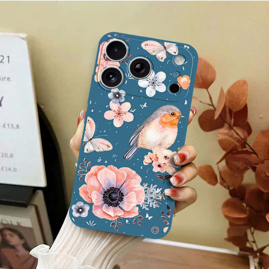 iPhone 17 Pro Cover - Blue - D1 - ONation Nature Floral Series - HQ Liquid Silicone Soft Case