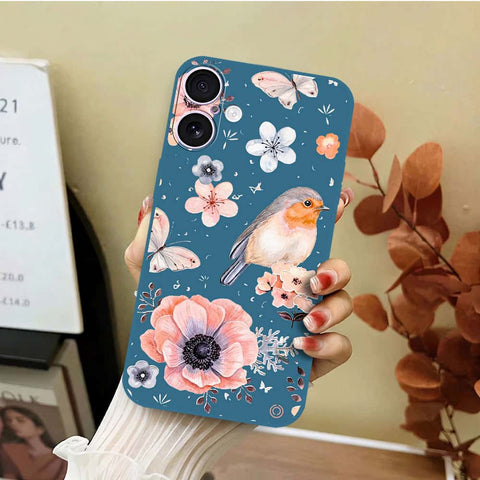 iPhone 17 Cover - Blue - D1 - ONation Nature Floral Series - HQ Liquid Silicone Soft Case