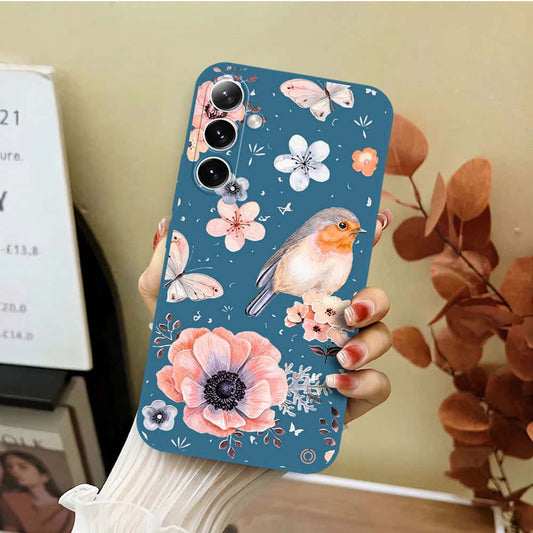 Samsung Galaxy S26 Plus Cover - Blue - D1 - ONation Nature Floral Series - HQ Liquid Silicone Soft Case