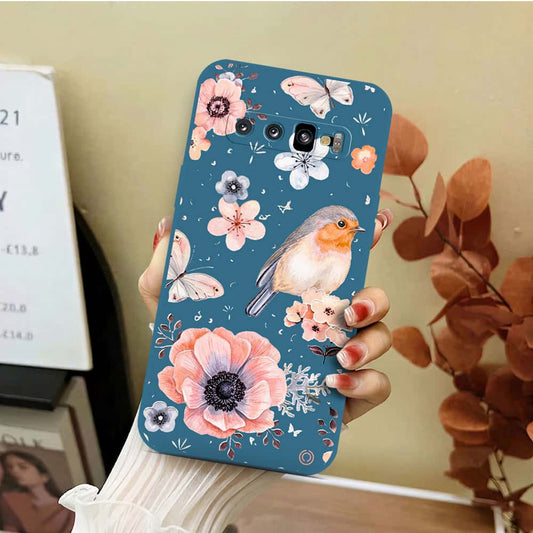 Samsung Galaxy S10 Plus Cover - Blue - D1 - ONation Nature Floral Series - HQ Liquid Silicone Soft Case
