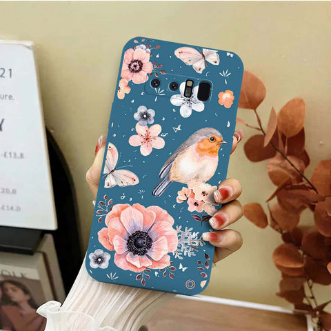 Samsung Galaxy Note 8 Cover - Blue - D1 - ONation Nature Floral Series - HQ Liquid Silicone Soft Case