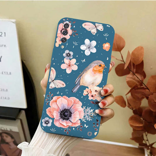 Samsung Galaxy A30s Cover - Blue - D1 - ONation Nature Floral Series - HQ Liquid Silicone Soft Case