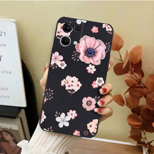 Oppo F21 Pro 4G Cover - Black - D2 - ONation Nature Floral Series - HQ Liquid Silicone Soft Case