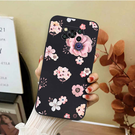 Xiaomi Poco X3 Cover - Black - D2 - ONation Nature Floral Series - HQ Liquid Silicone Soft Case