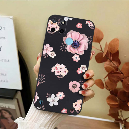 Realme C25Y Cover - Black - D2 - ONation Nature Floral Series - HQ Liquid Silicone Soft Case