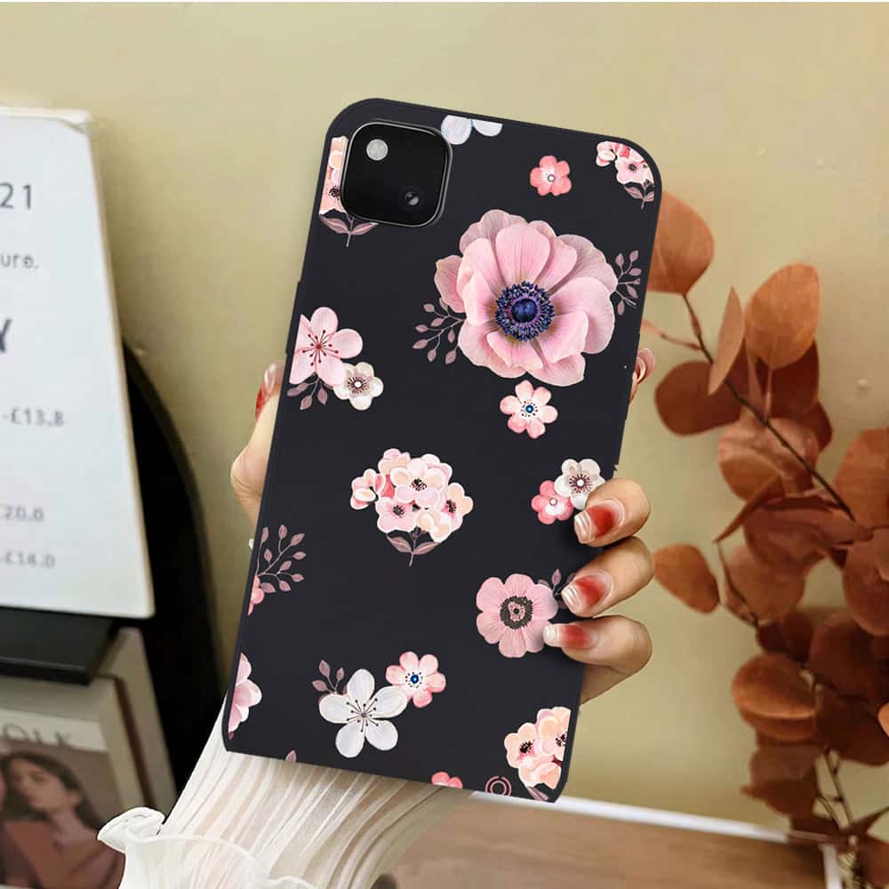 Google Pixel 4 Cover - Black - D2 - ONation Nature Floral Series - HQ Liquid Silicone Soft Case