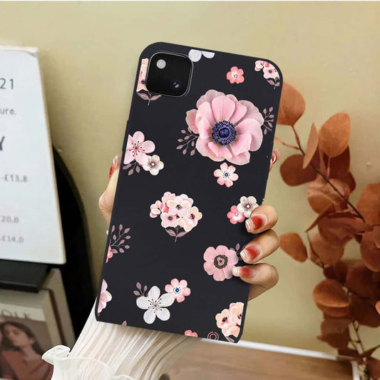 Google Pixel 4 Cover - Black - D2 - ONation Nature Floral Series - HQ Liquid Silicone Soft Case