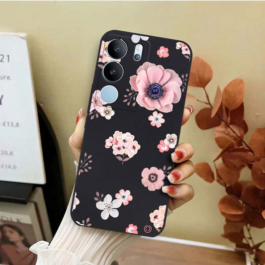 Vivo S17 Cover - Black - D2 - ONation Nature Floral Series - HQ Liquid Silicone Soft Case