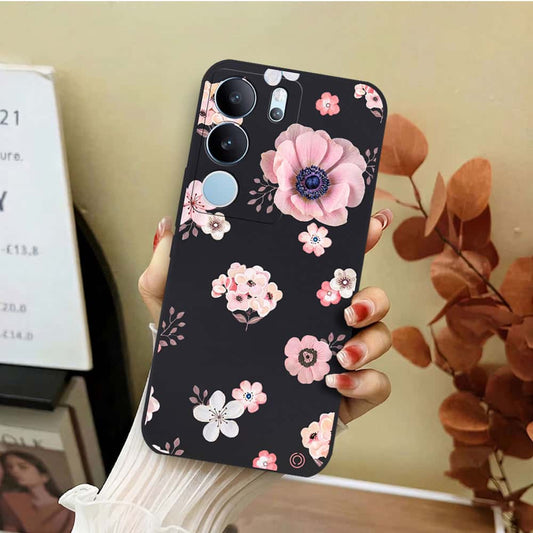 Vivo S17t Cover - Black - D2 - ONation Nature Floral Series - HQ Liquid Silicone Soft Case