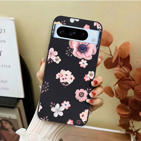 Google Pixel 8 Pro Cover - Black - D2 - ONation Nature Floral Series - HQ Liquid Silicone Soft Case