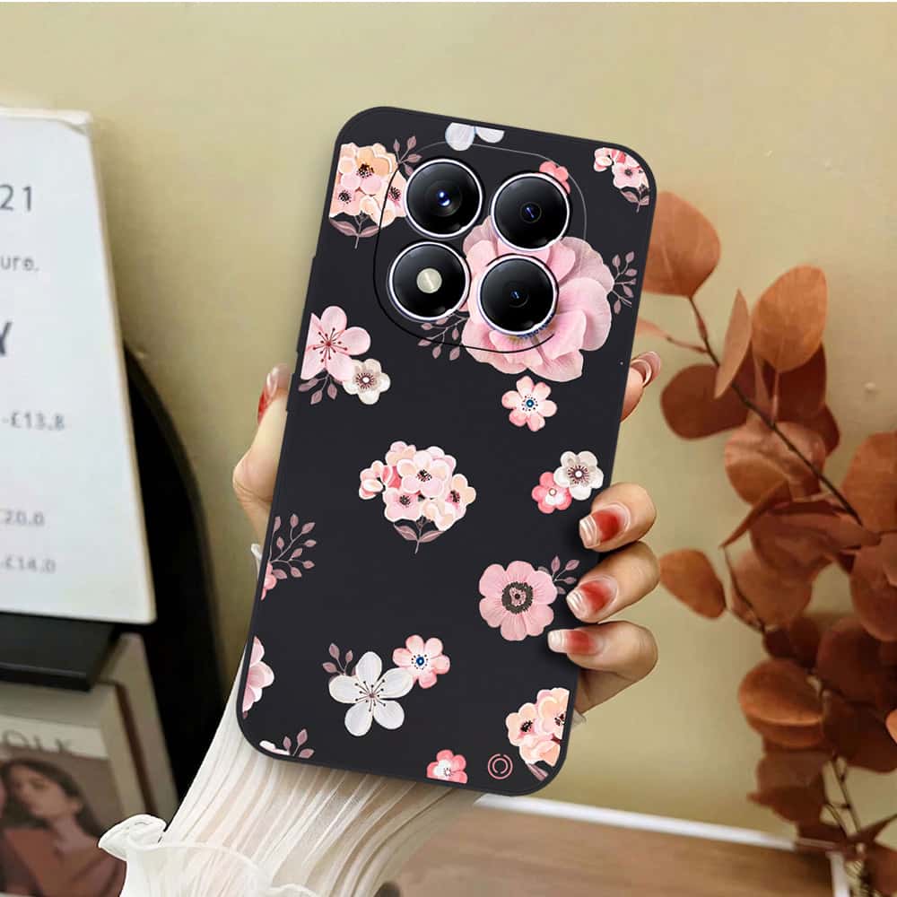 Xiaomi 14T Pro Cover - Black - D2 - ONation Nature Floral Series - HQ Liquid Silicone Soft Case